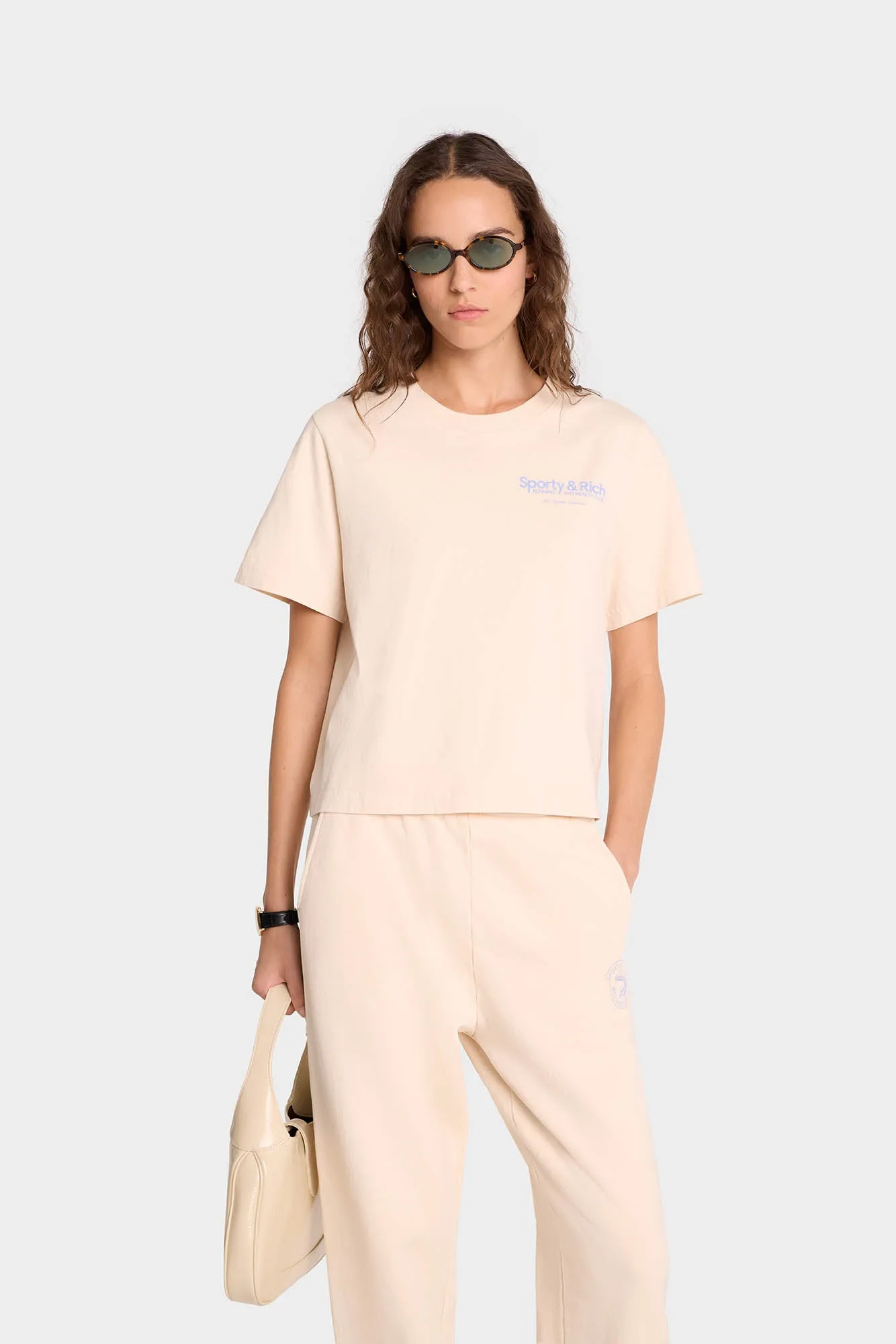 Club Logo Cropped Tee - Cream/Sky Blue sold by Sporty and Rich product image thumbnail 4
