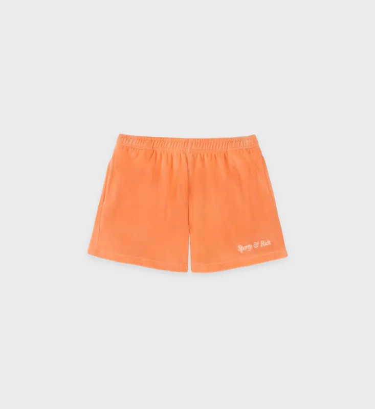 Italic Logo Velour Disco Short - Peach/White sold by Sporty and Rich
