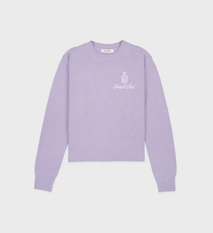 Vendome Cashmere Crewneck - Soft Lilac/White sold by Sporty and Rich