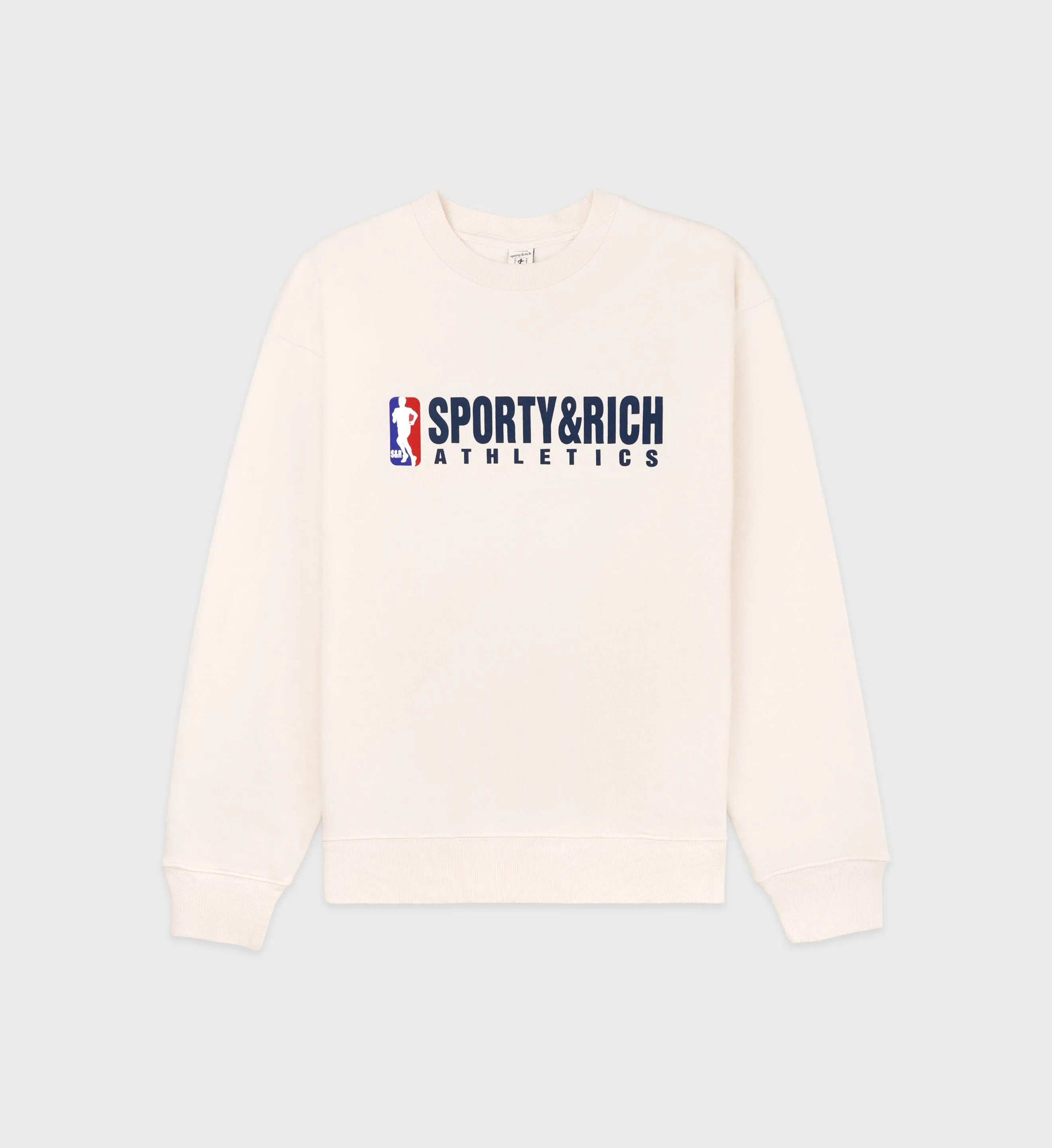Team Logo Crewneck - Cream/Navy sold by Sporty and Rich
