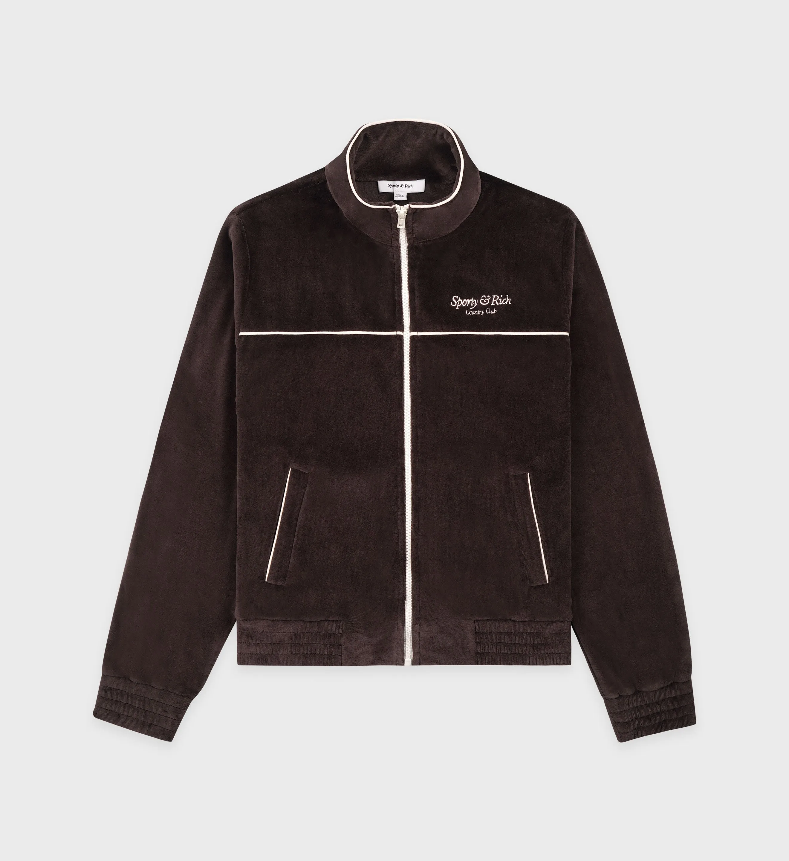 Script Velour Track Jacket - Chocolate/Cream sold by Sporty and Rich