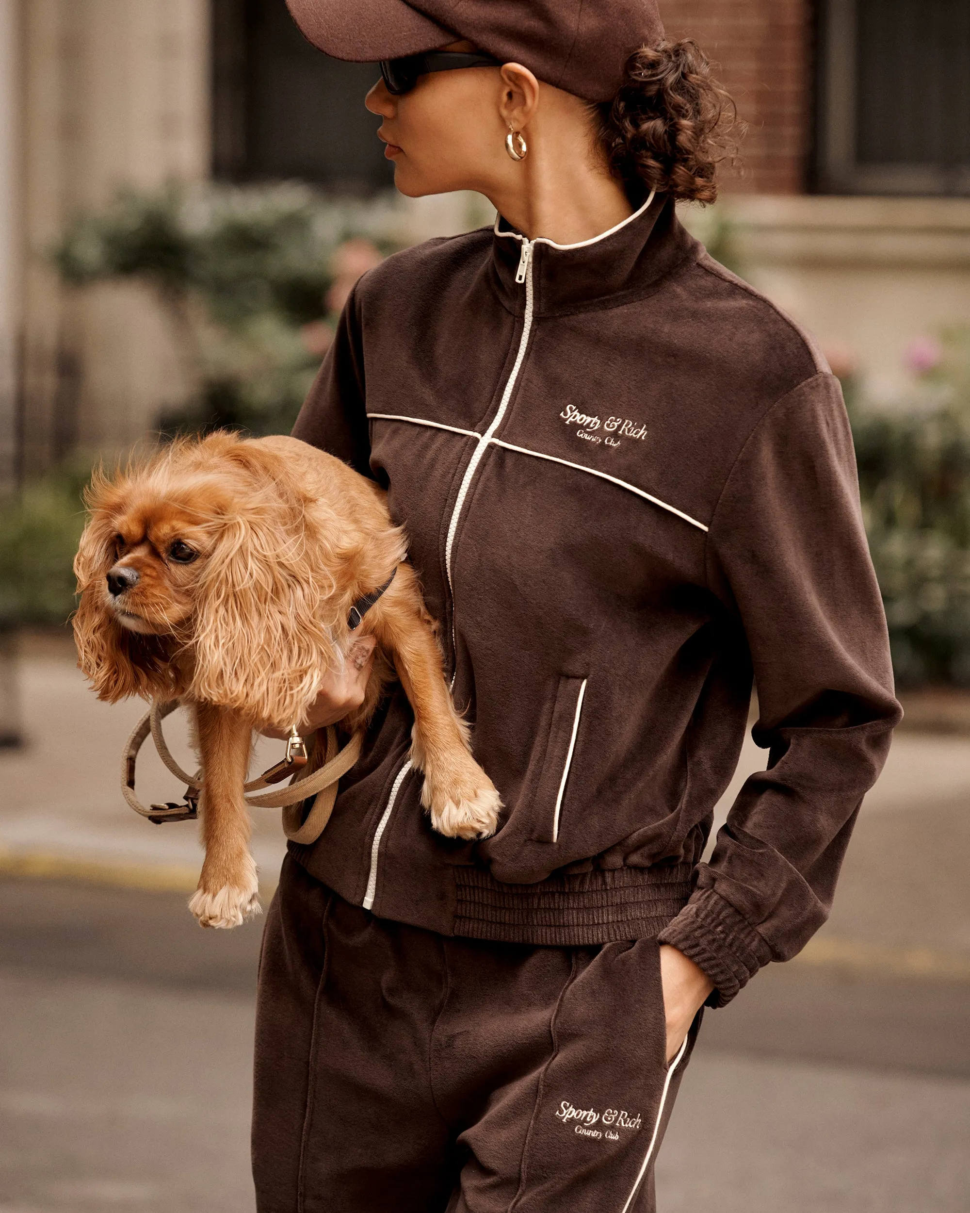 Script Velour Track Jacket - Chocolate/Cream sold by Sporty and Rich product image thumbnail 5