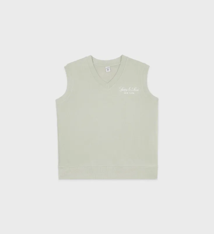 Vendome Embroidered V-Neck Vest - Sage/White sold by Sporty and Rich