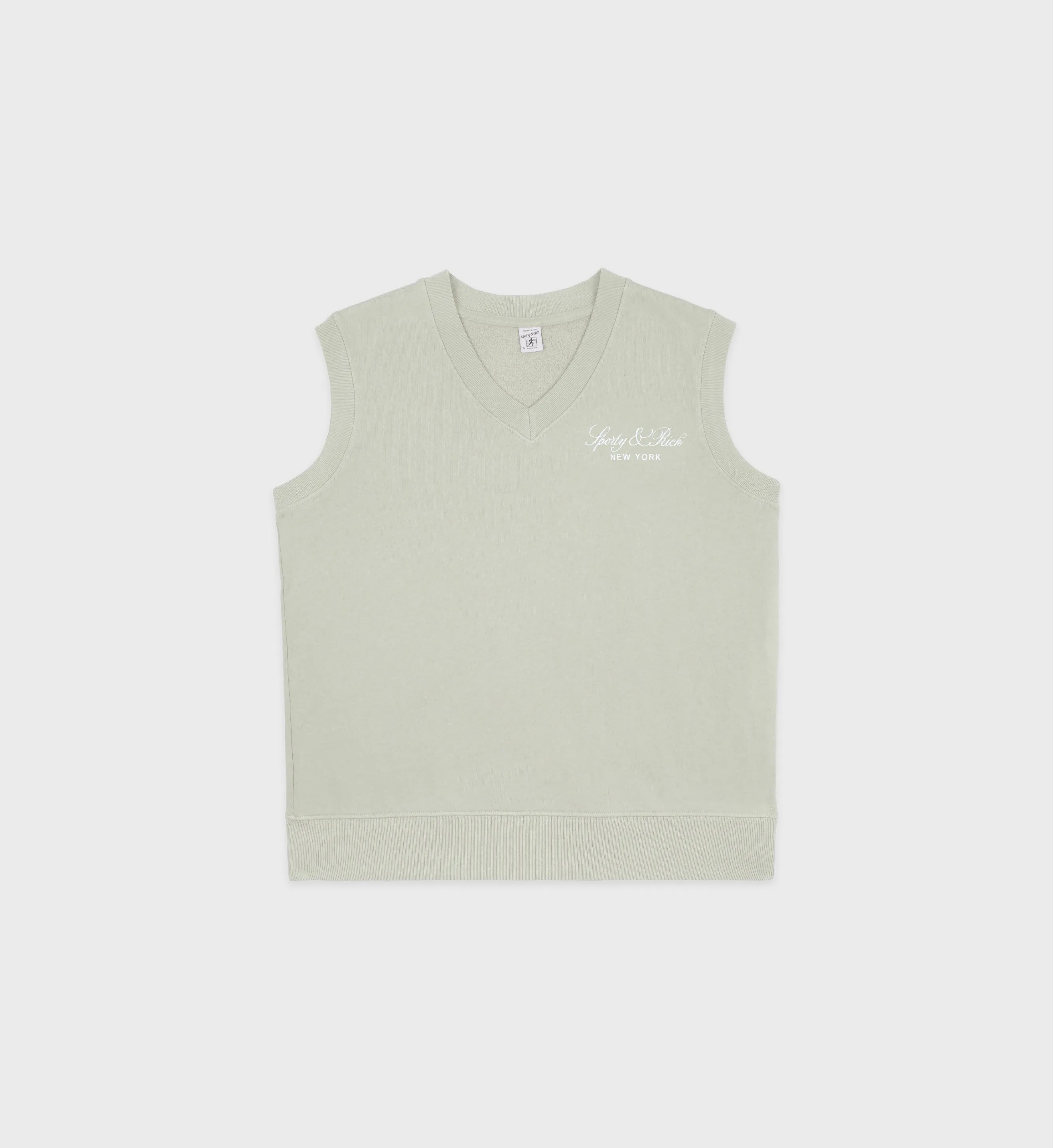 Vendome Embroidered V-Neck Vest - Sage/White sold by Sporty and Rich