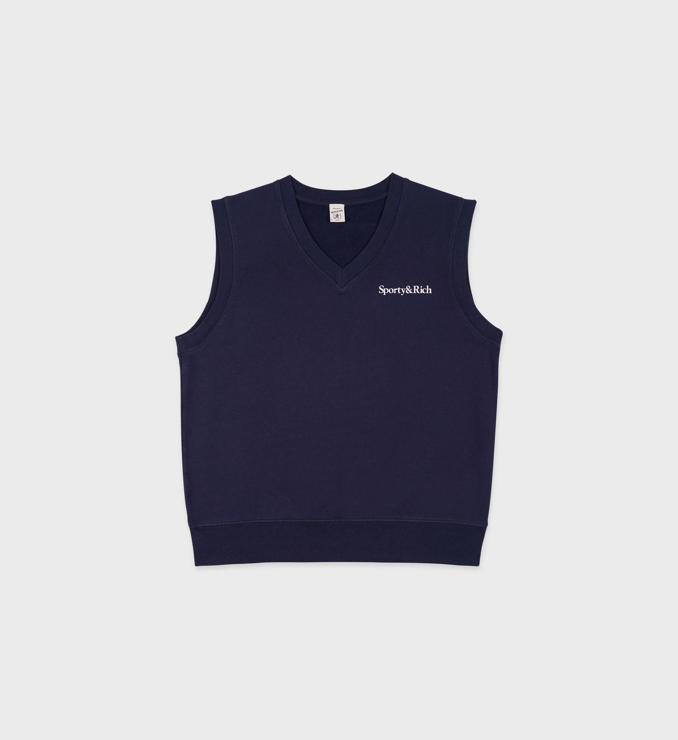 Serif Logo V-Neck Vest - Navy/White sold by Sporty and Rich