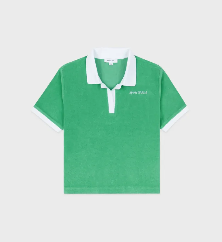Italic Logo Terry Polo - Verde/White sold by Sporty and Rich