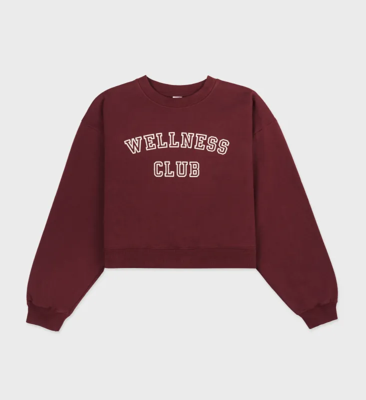 Wellness Club Cropped Crewneck - Merlot/Cream sold by Sporty and Rich