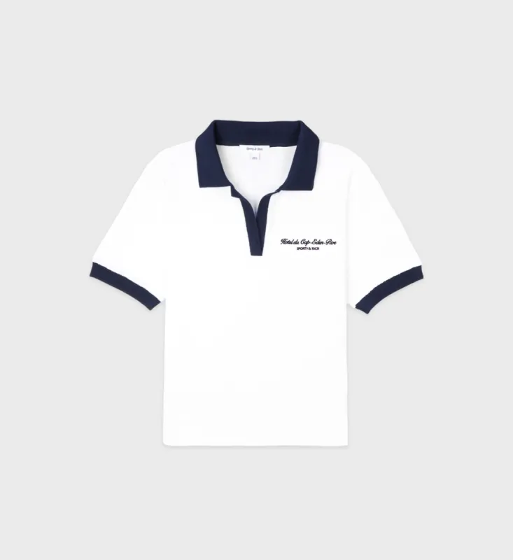 Hotel du Cap Cursive Contrast Terry Polo - White/Navy sold by Sporty and Rich