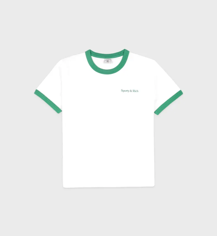 Serif Logo Ringer Tee - White/Verde sold by Sporty and Rich