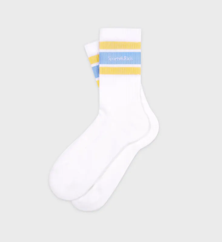 Serif Logo Socks - White/Almond/China Blue sold by Sporty and Rich