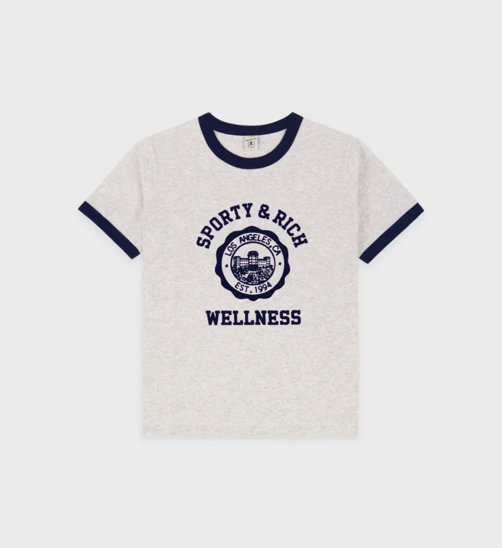 Emblem Ringer Tee - Heather Gray/Navy sold by Sporty and Rich