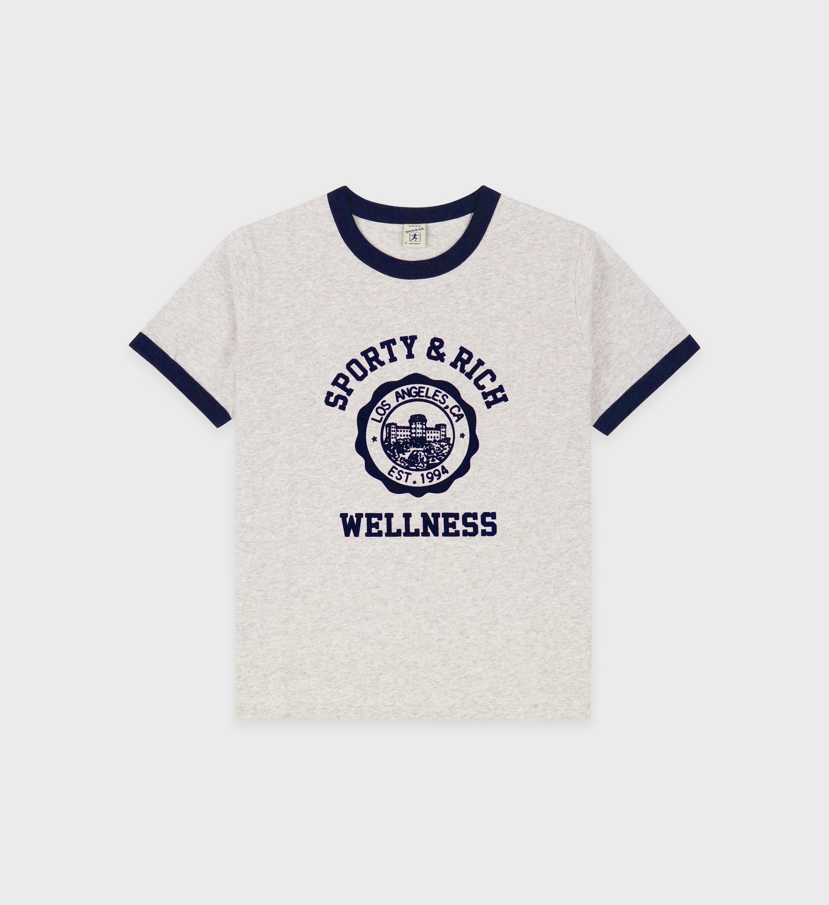Emblem Ringer Tee - Heather Gray/Navy sold by Sporty and Rich