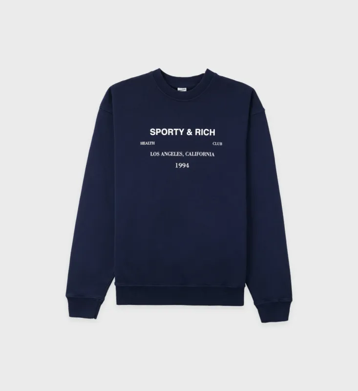 LA Health Club Crewneck - Navy sold by Sporty and Rich