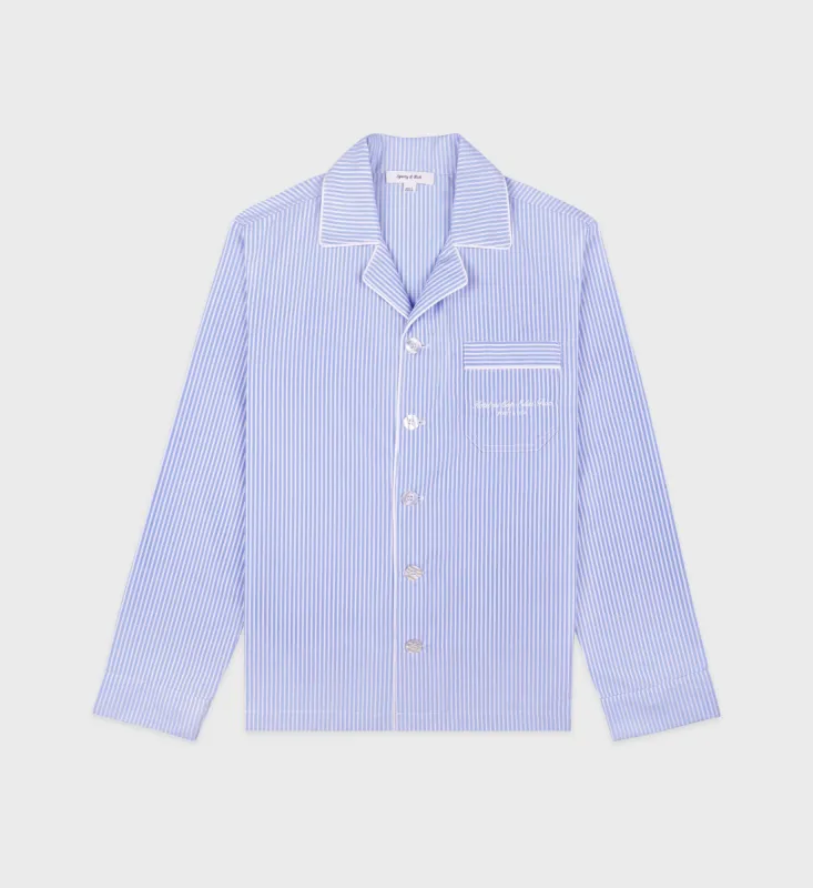 Hotel du Cap Cursive Pyjama Top - Blue Striped sold by Sporty and Rich