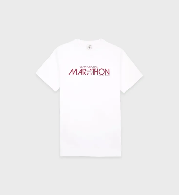 Marathon T-Shirt - White/Merlot sold by Sporty and Rich