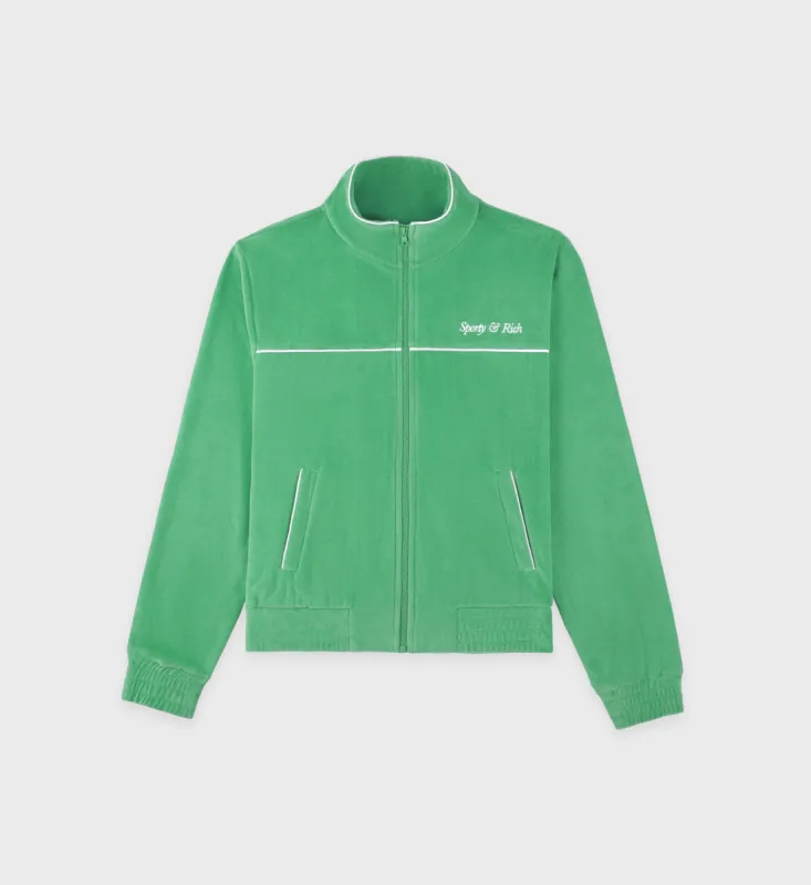 Italic Logo Velour Track Jacket - Verde/White sold by Sporty and Rich