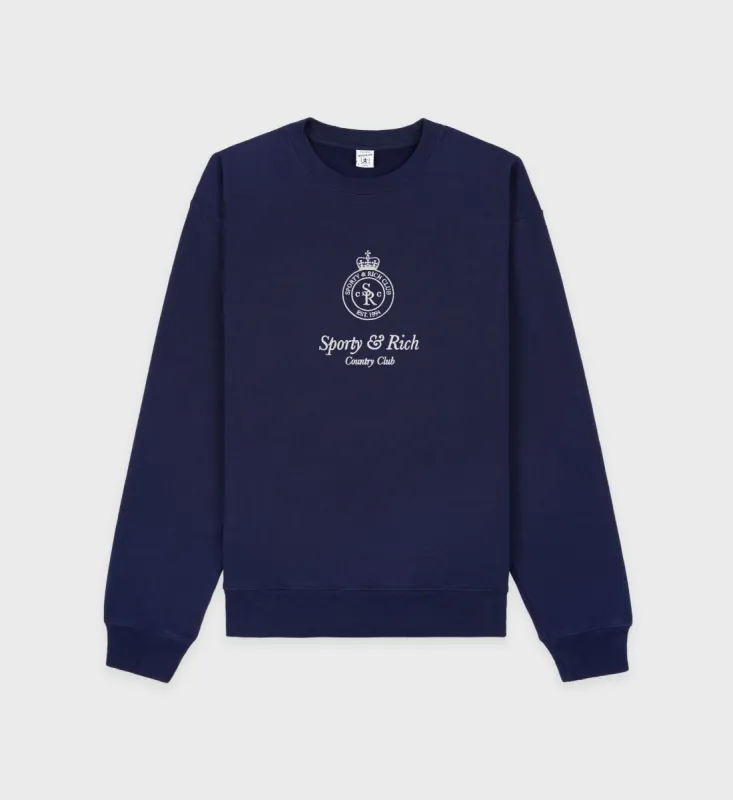 Crown Embroidered Crewneck - Navy/Cream sold by Sporty and Rich