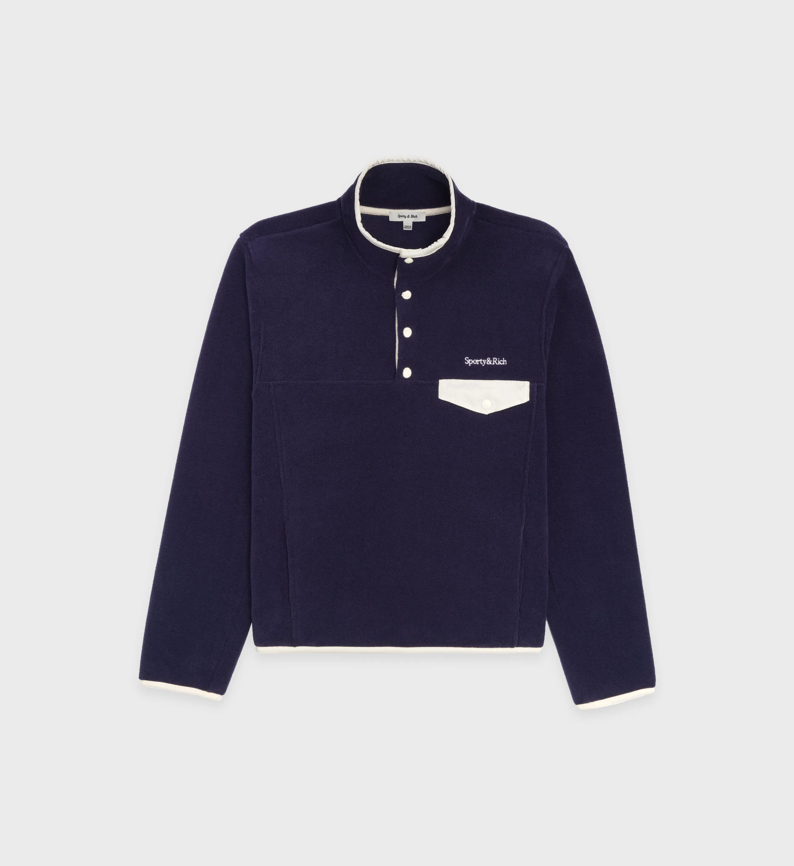 Buttoned Polar Sweatshirt - Navy/Cream sold by Sporty and Rich