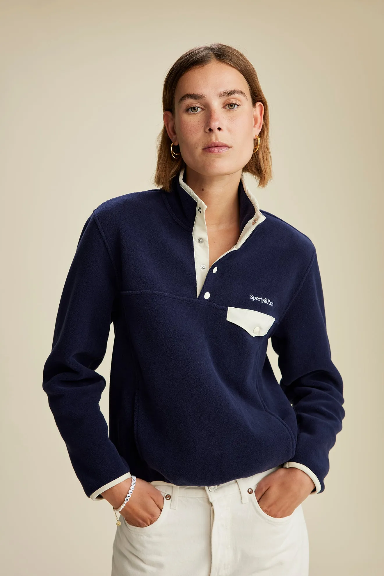 Buttoned Polar Sweatshirt - Navy/Cream sold by Sporty and Rich product image thumbnail 5
