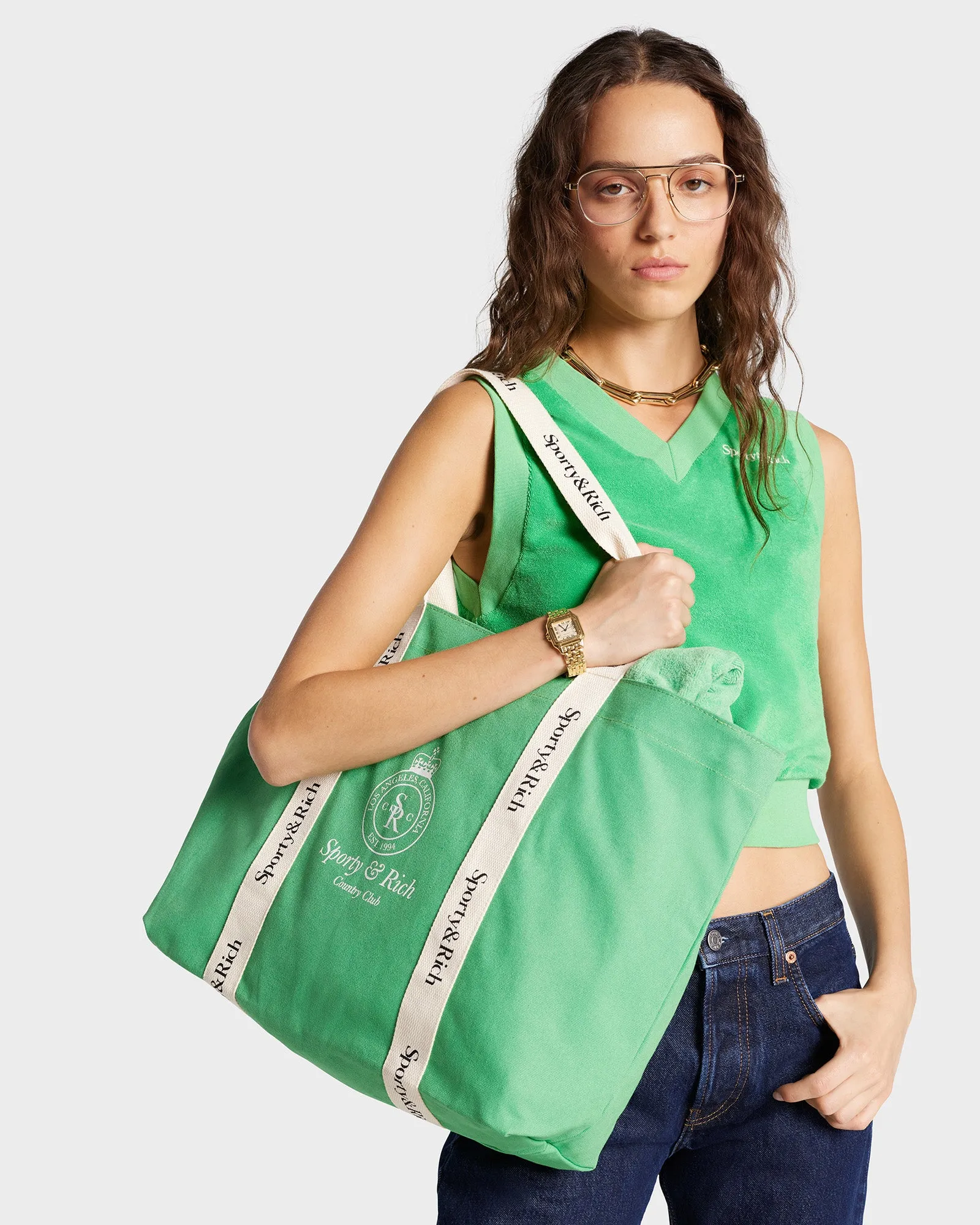 Crown Logo Club Tote Bag - Verde/White sold by Sporty and Rich product image thumbnail 3