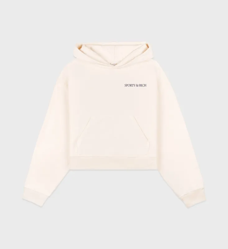 H&W Club Cropped Hoodie - Cream/Navy sold by Sporty and Rich