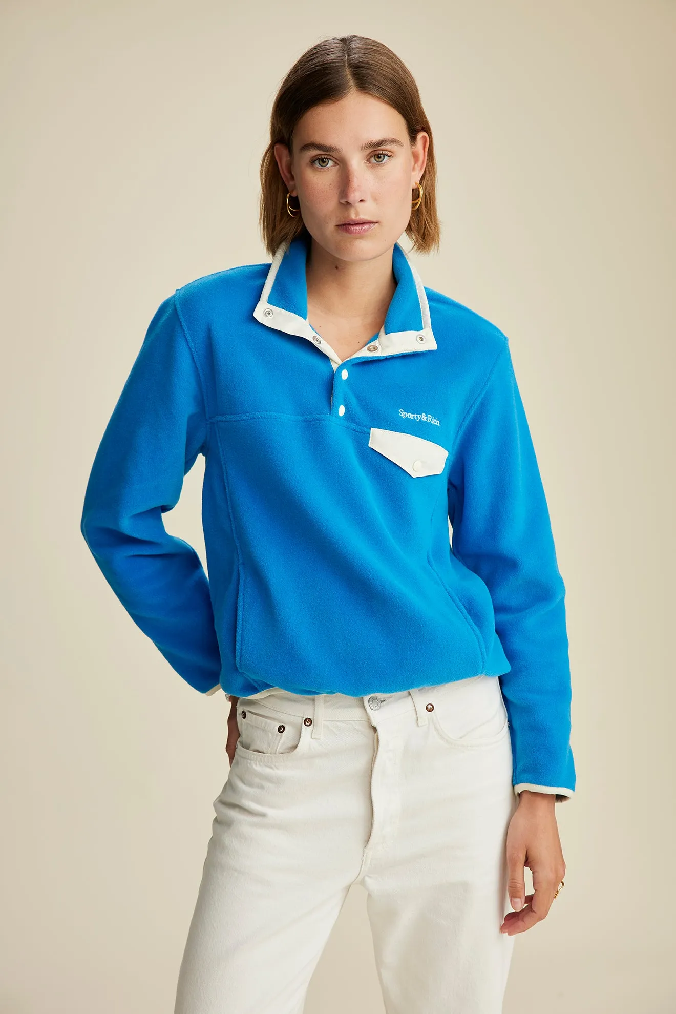 Buttoned Polar Sweatshirt - Ocean/Cream sold by Sporty and Rich product image thumbnail 5