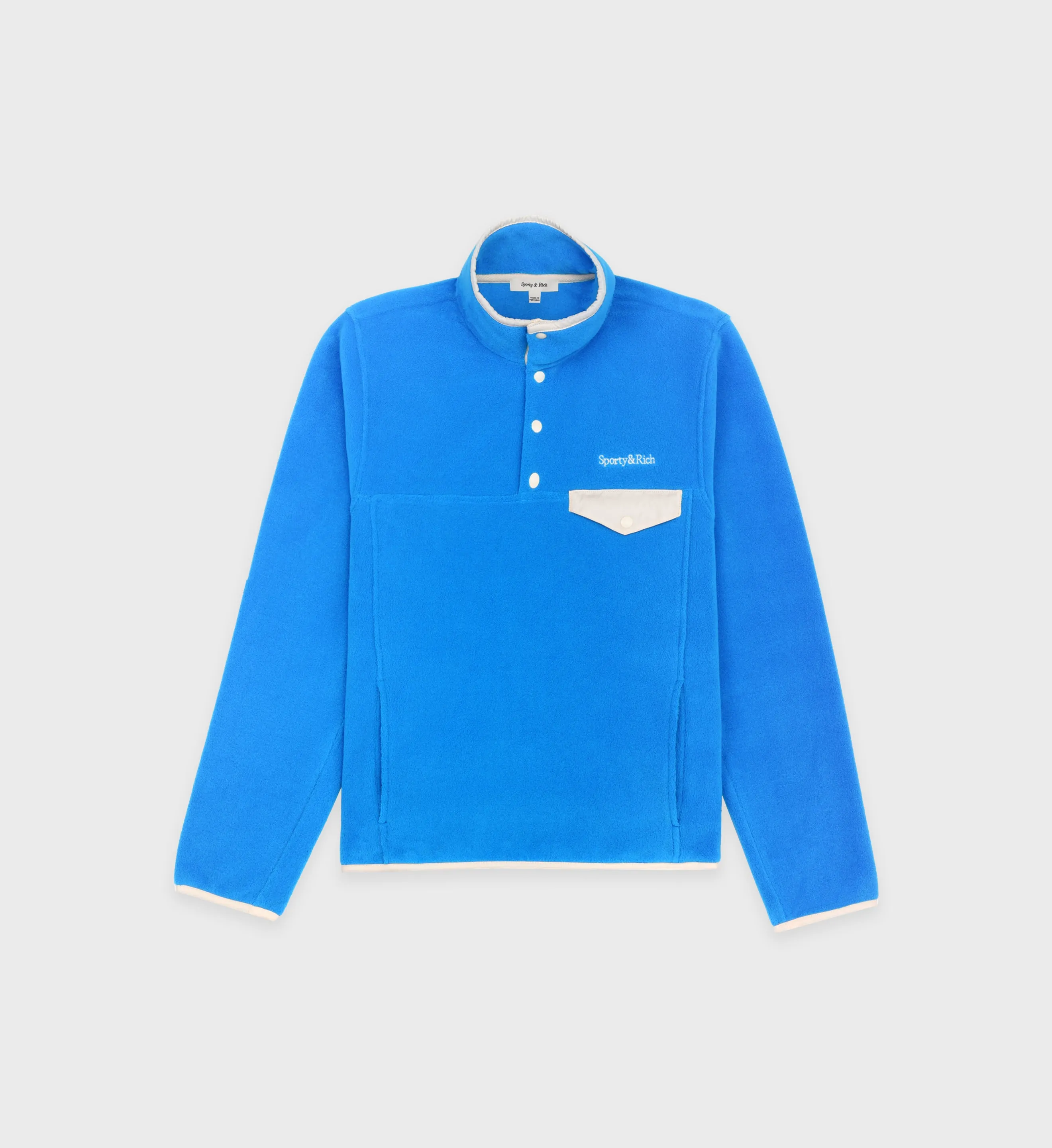 Buttoned Polar Sweatshirt - Ocean/Cream sold by Sporty and Rich