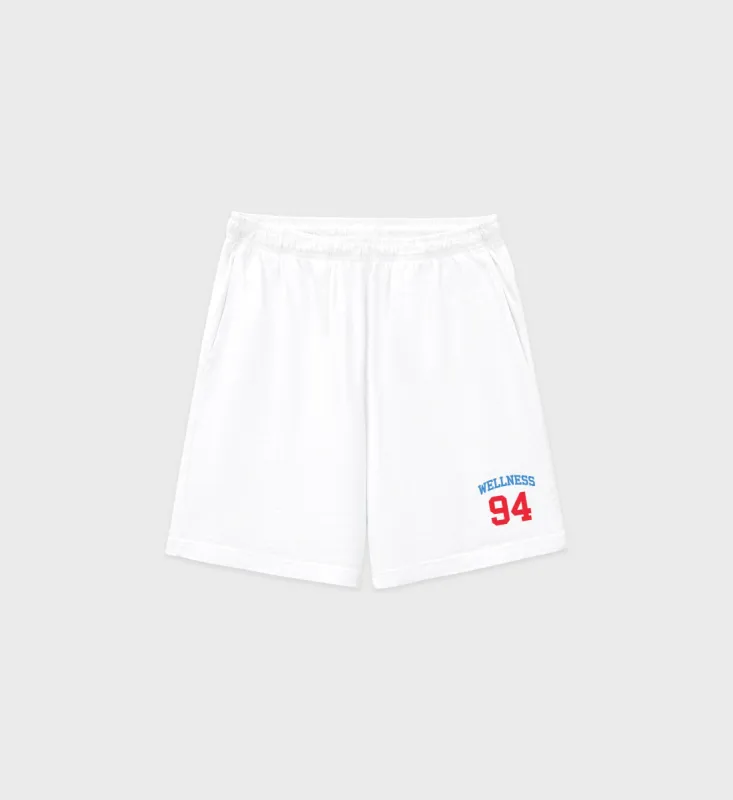 Wellness 94 Gym Short - White/Bright Red/Carolina Blue sold by Sporty and Rich