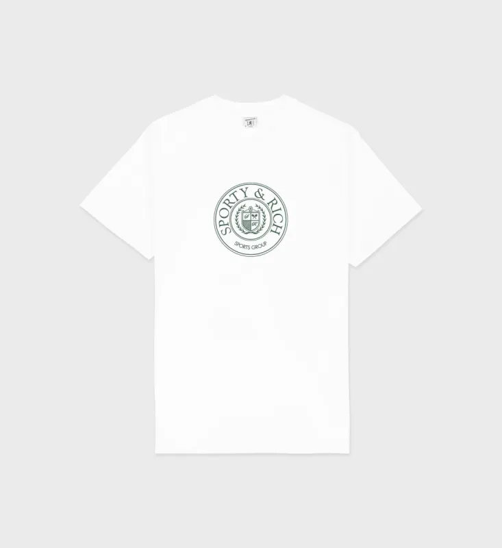 Connecticut Crest T-Shirt - White/Forest sold by Sporty and Rich