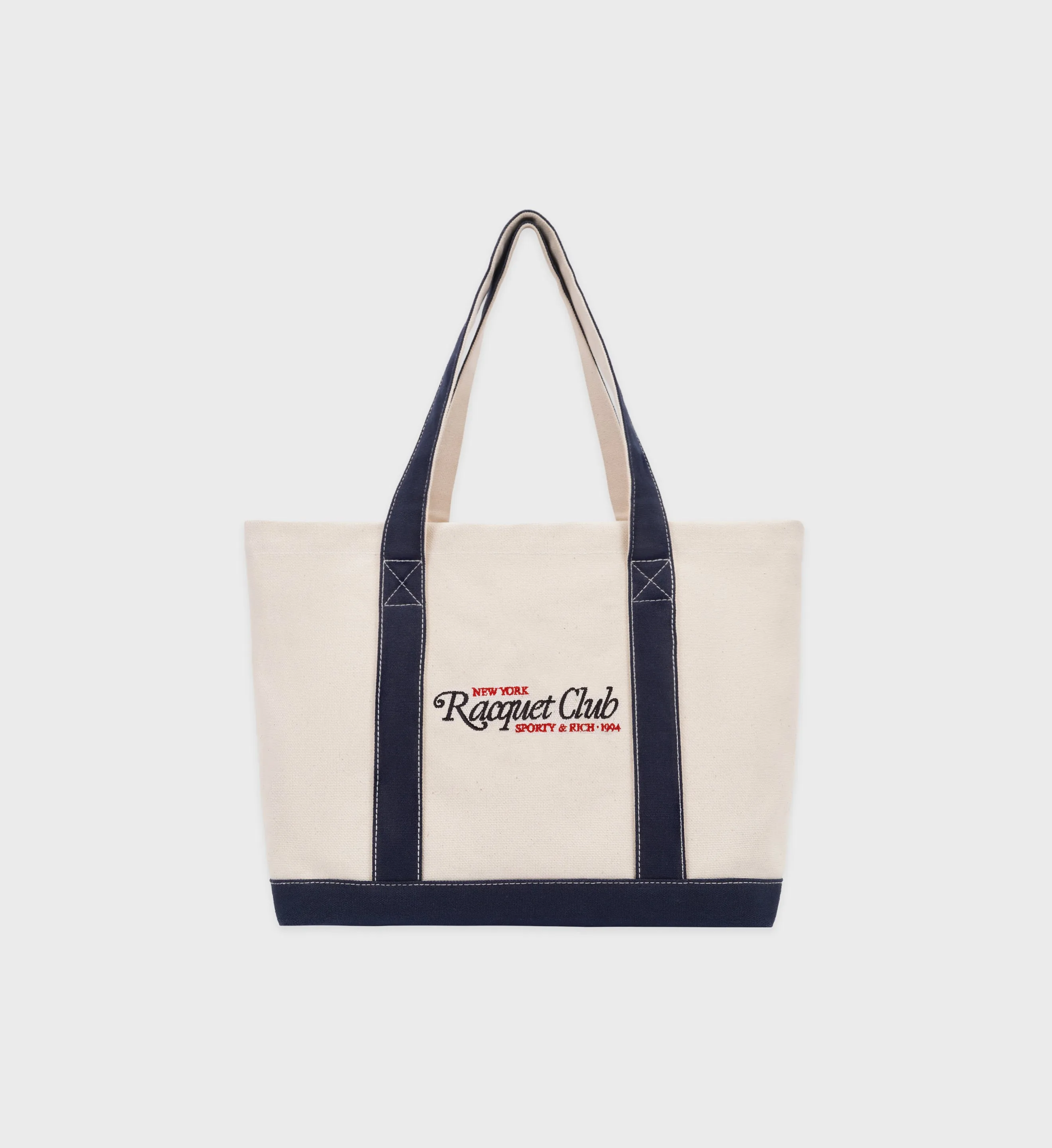 94 Racquet Club Two Tone Tote - Natural/Navy/Red sold by Sporty and Rich