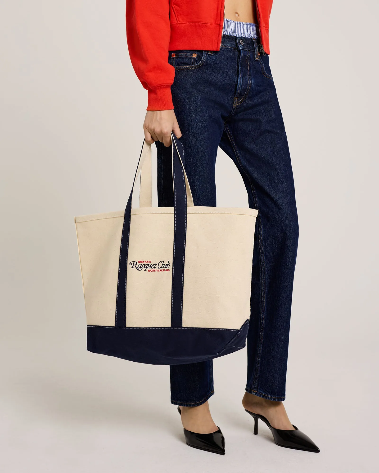 94 Racquet Club Two Tone Tote - Natural/Navy/Red sold by Sporty and Rich product image thumbnail 3