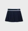 Abigail Wool Pleated Skirt - Navy/Off White sold by Sporty and Rich