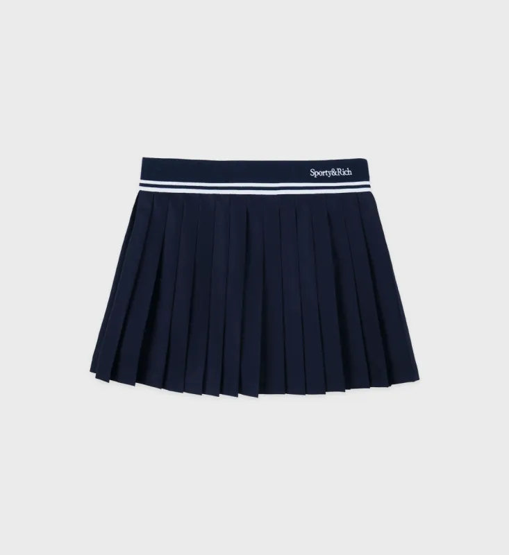 Abigail Wool Pleated Skirt - Navy/Off White sold by Sporty and Rich