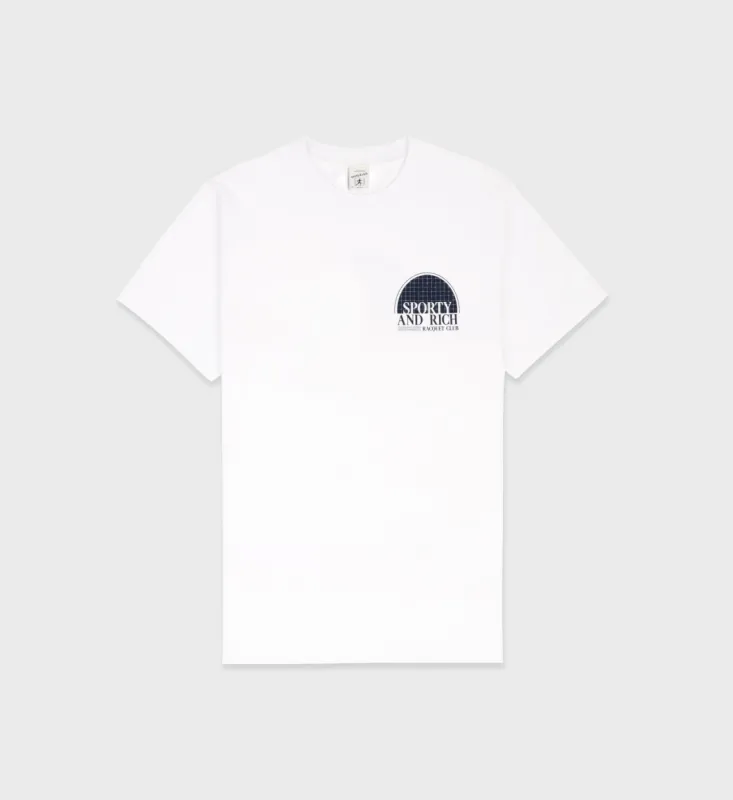 Racquet Club T-Shirt - White/Navy sold by Sporty and Rich