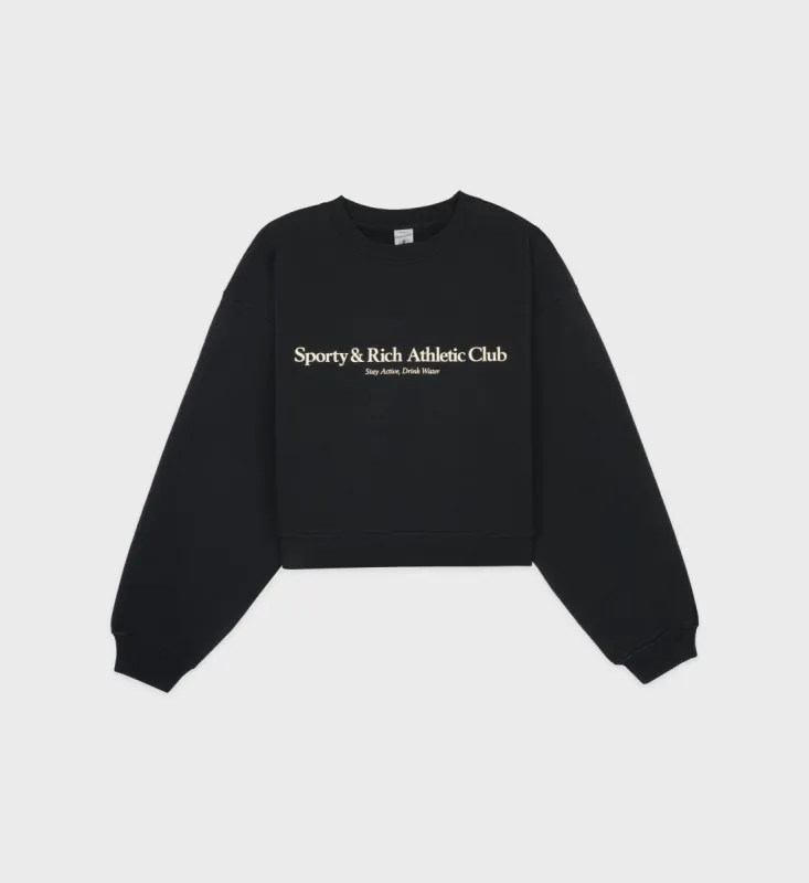 Athletic Club Cropped Crewneck - Black/Cream sold by Sporty and Rich