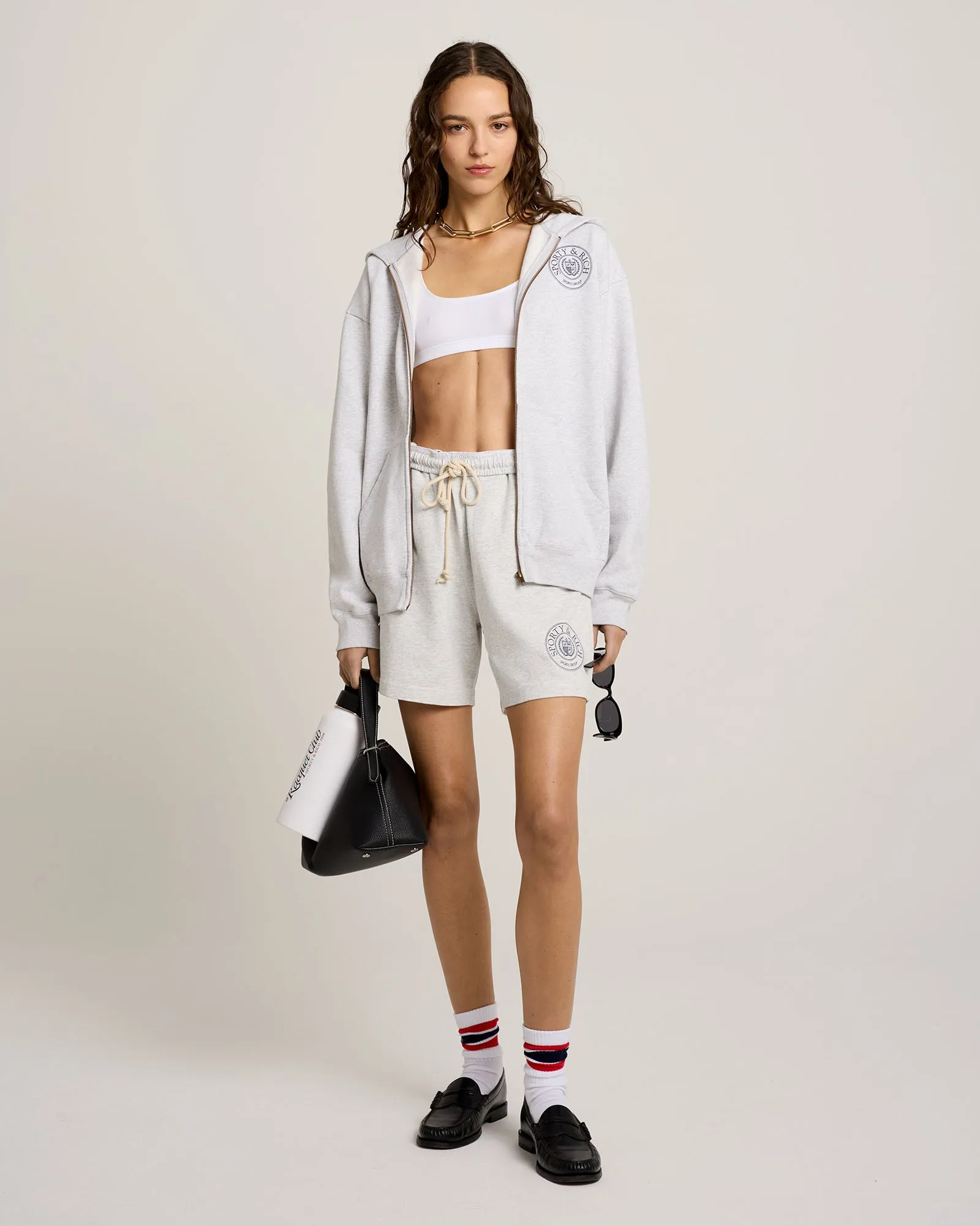 Paris Country Club Zip Hoodie - Heather Gray/Navy sold by Sporty and Rich product image thumbnail 3