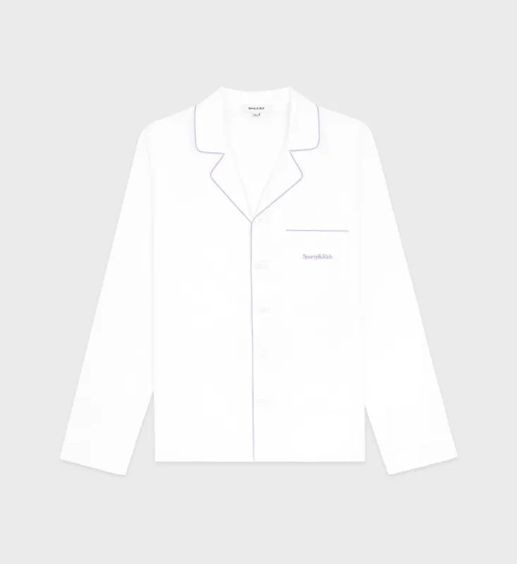 Serif Logo Pyjama Shirt - White/Lilac sold by Sporty and Rich