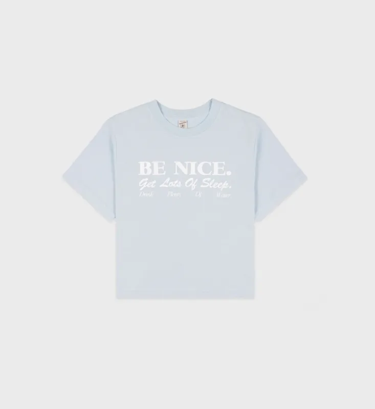 Be Nice Cropped T-Shirt - Baby Blue/White sold by Sporty and Rich