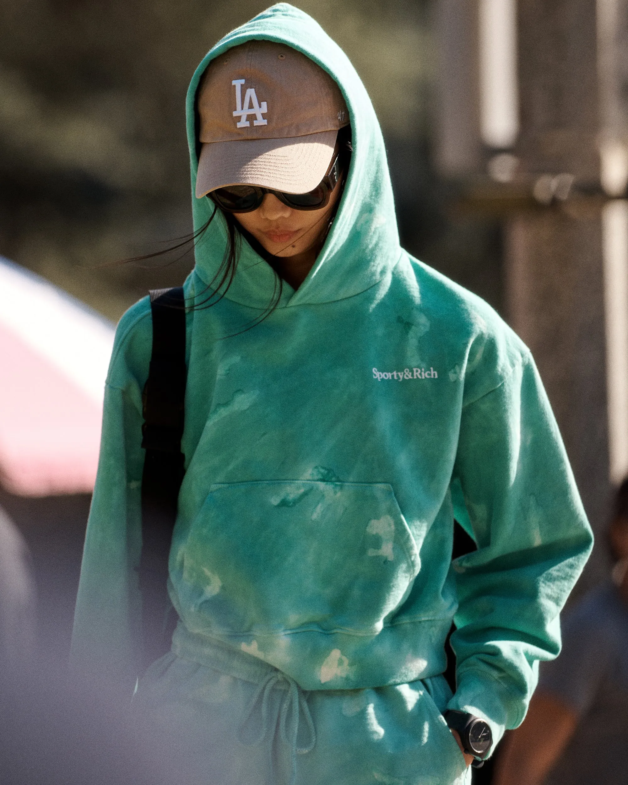 Serif Logo Embroidered Cropped Hoodie - Tahiti Tie & Dye sold by Sporty and Rich product image thumbnail 5