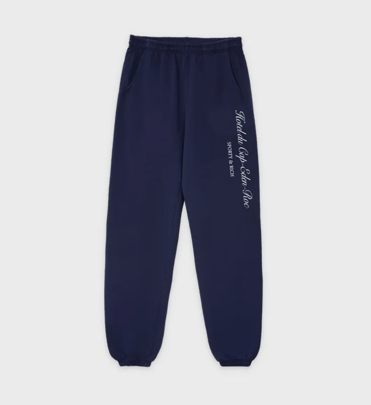 Hotel du Cap Cursive Sweatpant - Navy/White sold by Sporty and Rich
