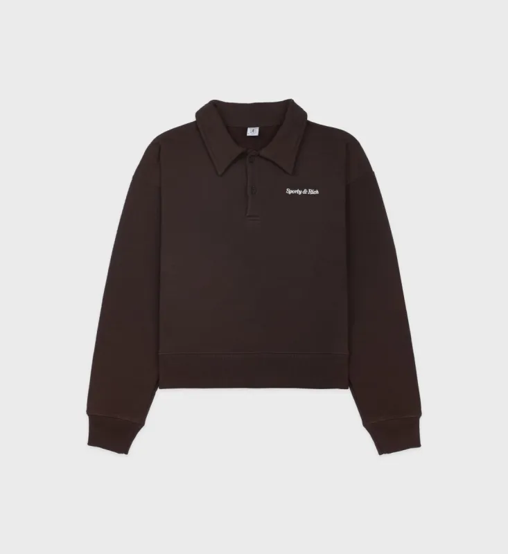 Serif Logo Embroidered Polo - Chocolate sold by Sporty and Rich