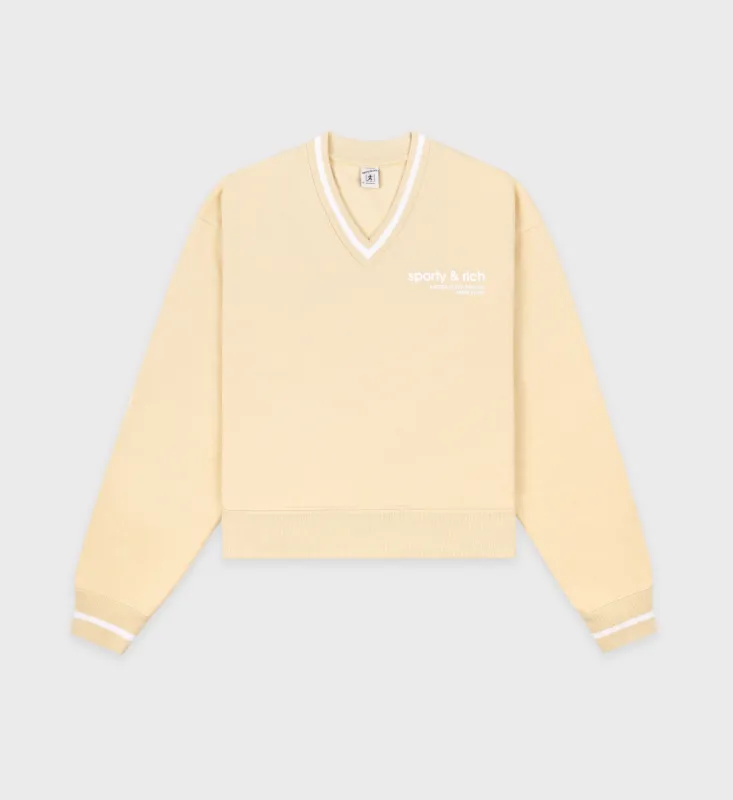 USA Health Club V-Neck Sweater - Almond/White sold by Sporty and Rich