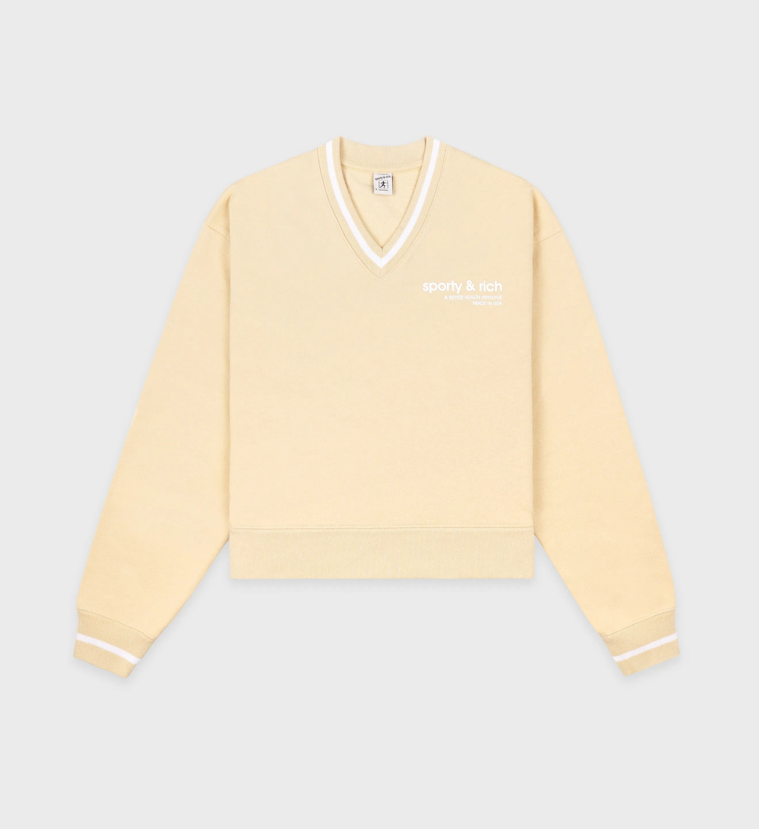 USA Health Club V-Neck Sweater - Almond/White sold by Sporty and Rich