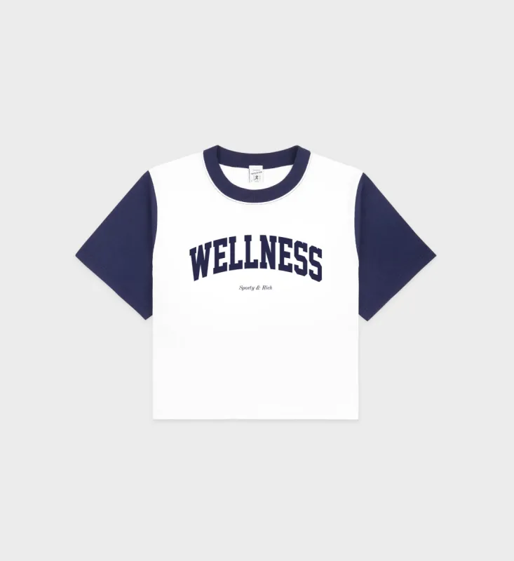 Wellness Ivy Color Block Cropped Tee - White/Navy sold by Sporty and Rich