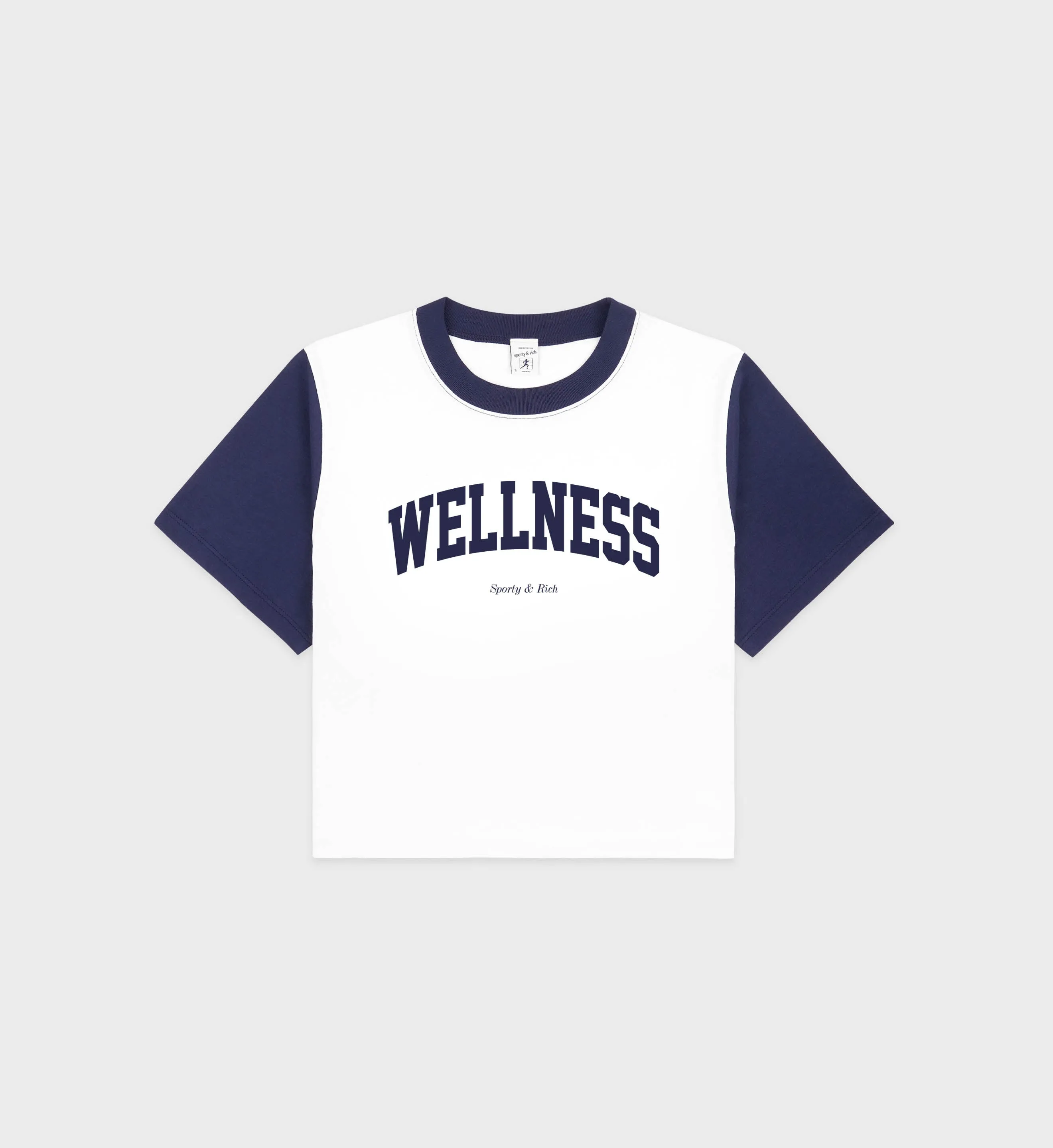 Wellness Ivy Color Block Cropped Tee - White/Navy sold by Sporty and Rich