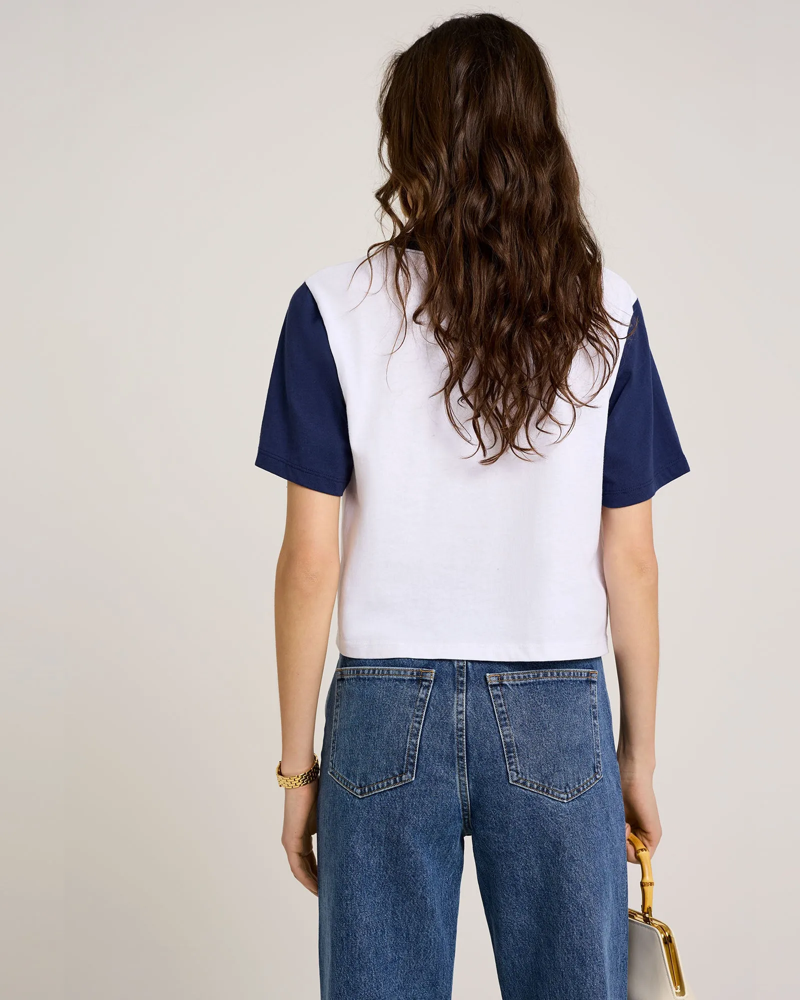 Wellness Ivy Color Block Cropped Tee - White/Navy sold by Sporty and Rich product image thumbnail 5