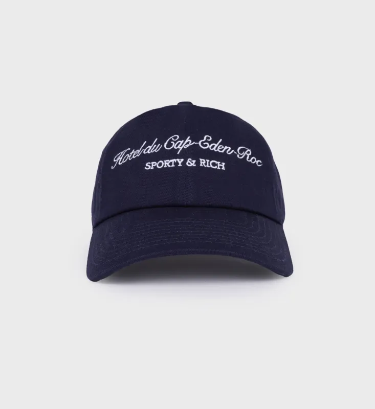 Hotel du Cap Cursive Hat - Navy/White sold by Sporty and Rich