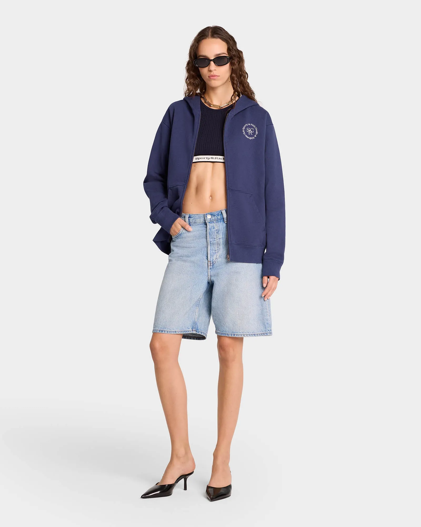 SRHWC Zipped Hoodie - Navy/White sold by Sporty and Rich product image thumbnail 3