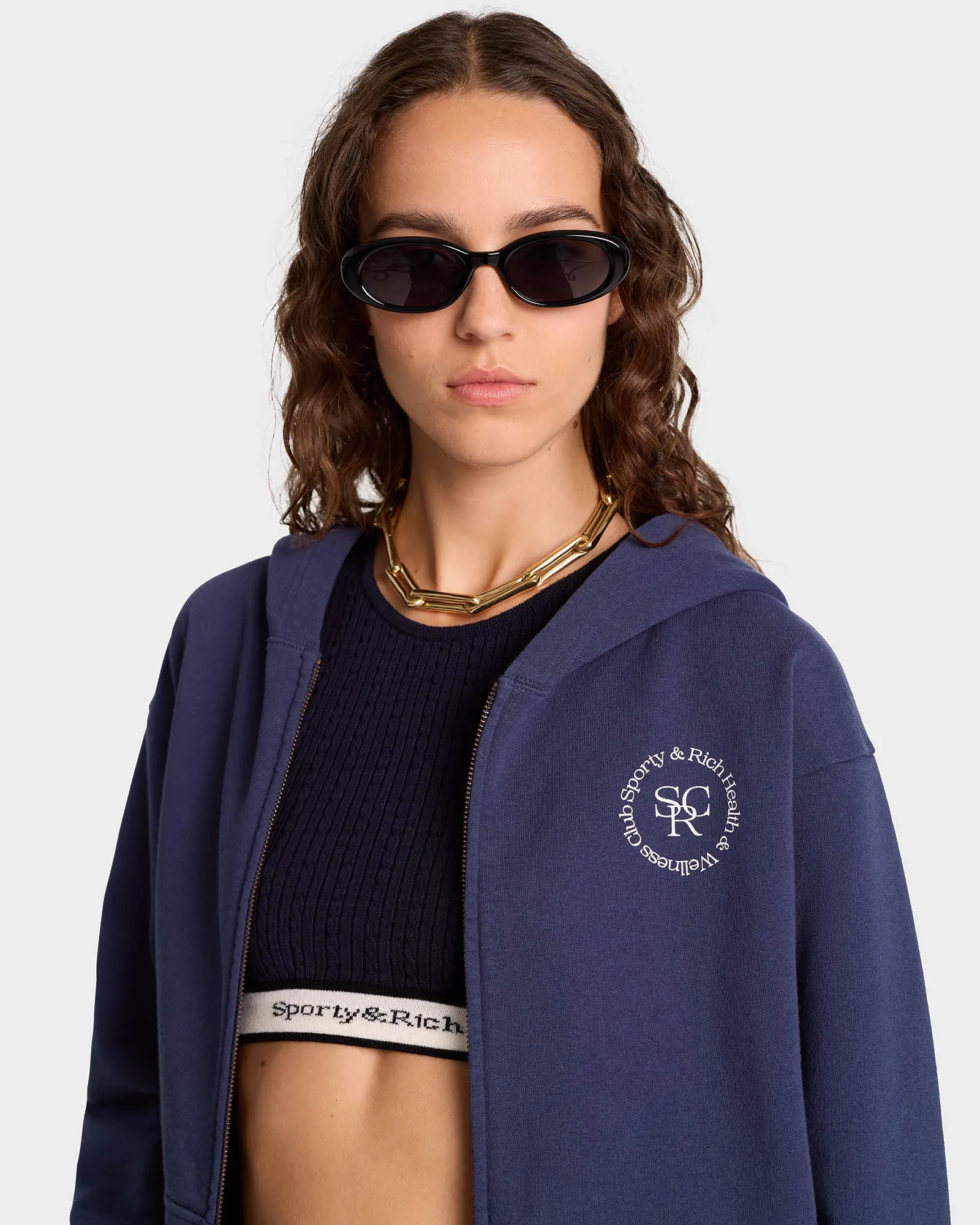 SRHWC Zipped Hoodie - Navy/White sold by Sporty and Rich product image thumbnail 4