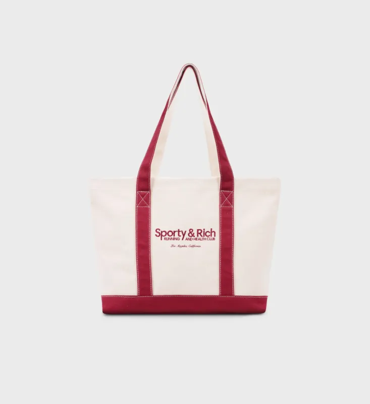 Sporty&Rich｜ (Country Club Tote Bag - Cream/Navy (BA006 Serif Logo Tote Bag - Natural/Navy – Sporty & Rich